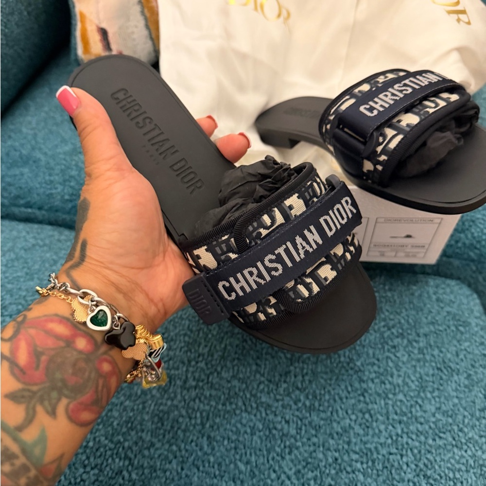Dior Black and Cream Logo Sandals